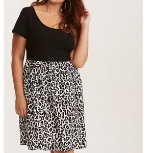 Black & White Leopard Print Knit To Woven Dress